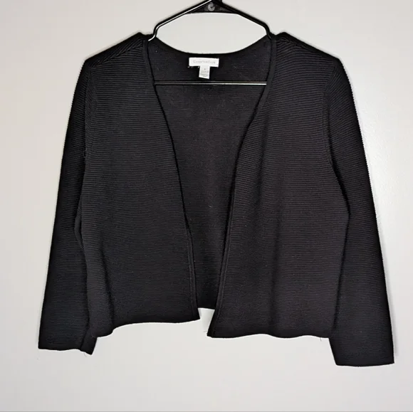 Charter Club Cardigan Sweater Black TexturedOpen Front Cropped Size M - Picture 4 of 16